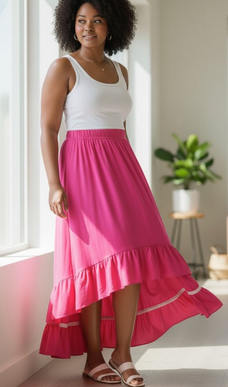 Farmhouse Frocks Pink High Low Midi Skirt NEW size XL